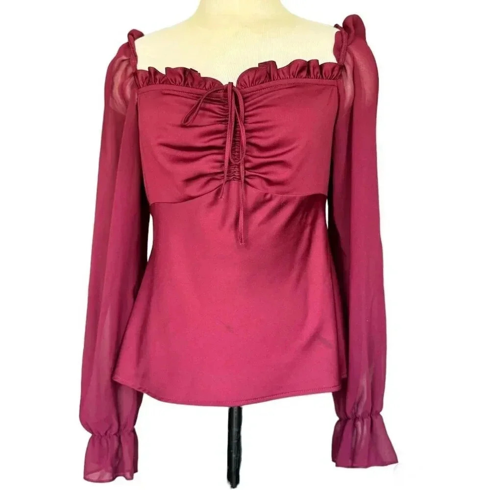TOP SHOP WOMENS BURGUNdY AND RED BLOUSE SIZE 6🩷